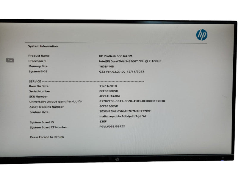 HP ProDesk 600 Mini G4 Intel Core i5-8500T 16GB - No HDD