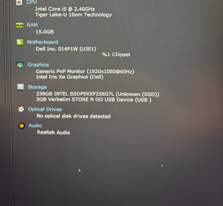 Dell Latitude 5420 Intel Core i5-1135G7@2.4GHz 16GB RAM 256GB SSD  Lap200
