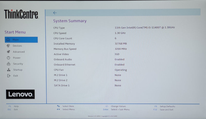 Lenovo ThinkCentre M70Q Gen2 Intel i5-11400T@1.30GHz 32GB RAM NO-HDD/SSD