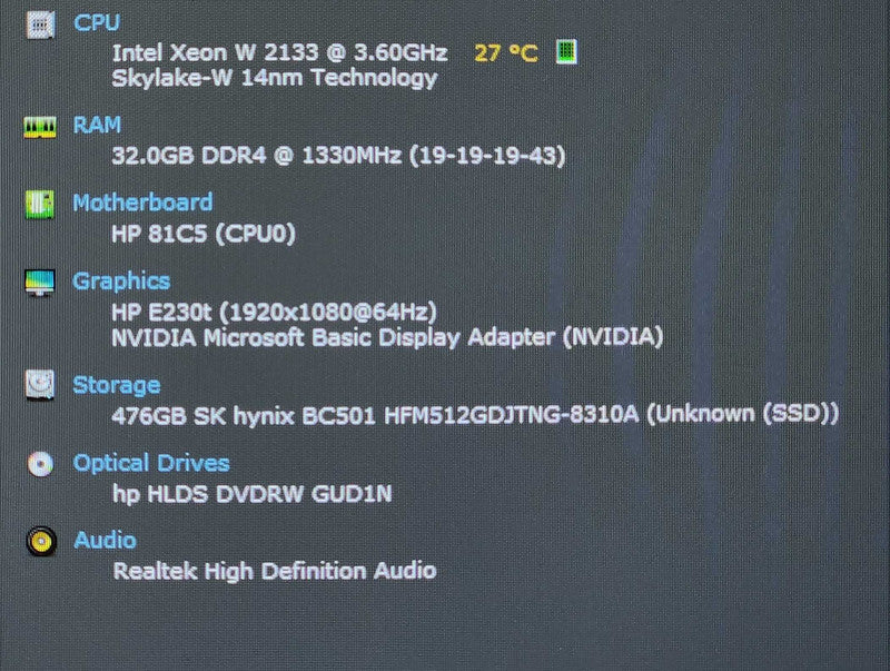HP Z4 G4 Workstation, Xeon W-2133 3.60GHz, 32GB DDR4, 512GB NVMe, K4200