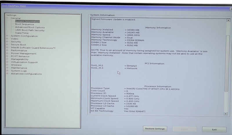 Dell OptiPlex 7060 USFF i7-8700T@2.4GHz 16GB RAM NO-HDD/SSD
