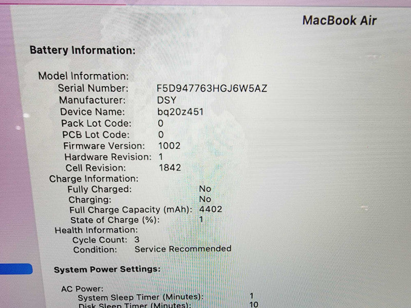 Apple Macbook Air Retina 2019 13" 2-Core i5-8210Y @ 1.6GHz 16GB DDR3 120GB SSD (