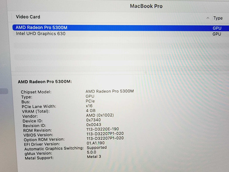 Apple Macbook Pro 2019 16" 8-Core i9-9980HK @2.4GHz 32GB DDR4 1TB SSD 4GB GPU (
