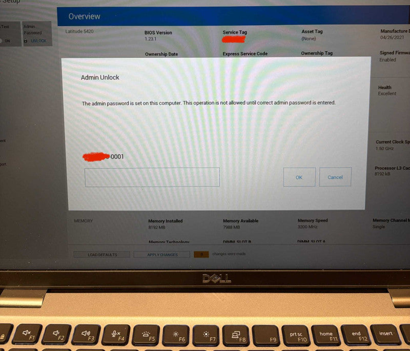 Dell Latitude 5420 i5-1145G7 8GB RAM BIOS Locked For Parts/Repair READ!  Lap200