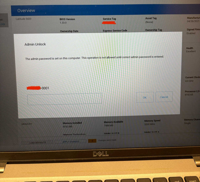 Dell Latitude 5420 i5-1145G7 BIOS Locked Minor Crack For Parts/Repair READ!   Lap200
