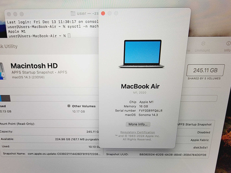 Apple Macbook Air 2020 13" 8-Core M1 @ 3.2GHz 16GB Ram 256GB SSD [Read] (