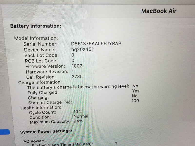 Apple Macbook Air 2020 13" 8-Core M1 @ 3.2GHz 16GB Ram 256GB SSD [Read] (