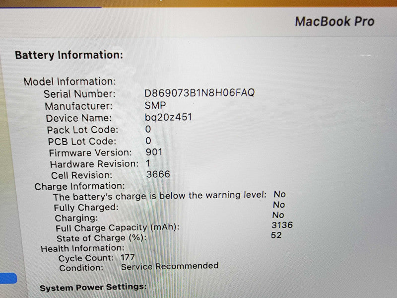 Apple Macbook Pro 2017 13" 2-Core i7-7660U @ 2.5GHz 16GB DDR3 250GB SSD (
