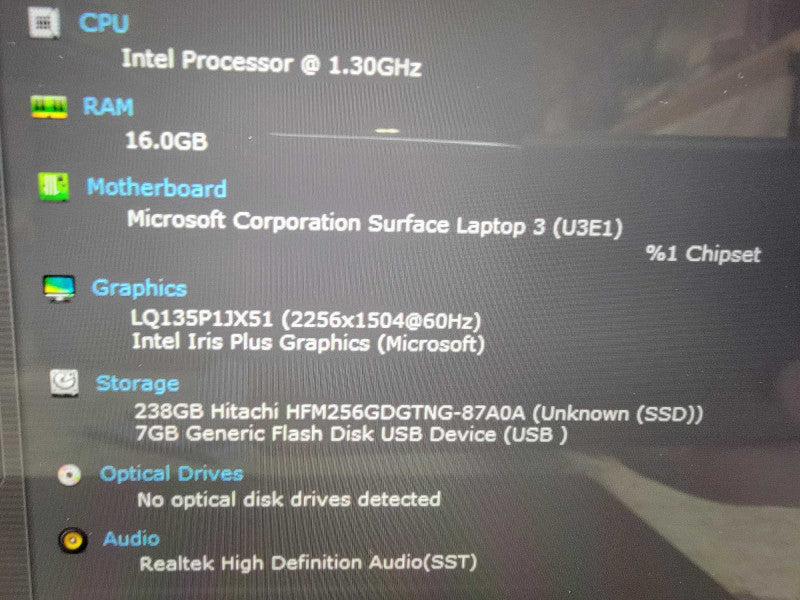 MS Surface Laptop 3 1868 13.5" | i7-1065G7 @1.3GHz 16GB RAM 256GB SSD - READ  Lap200