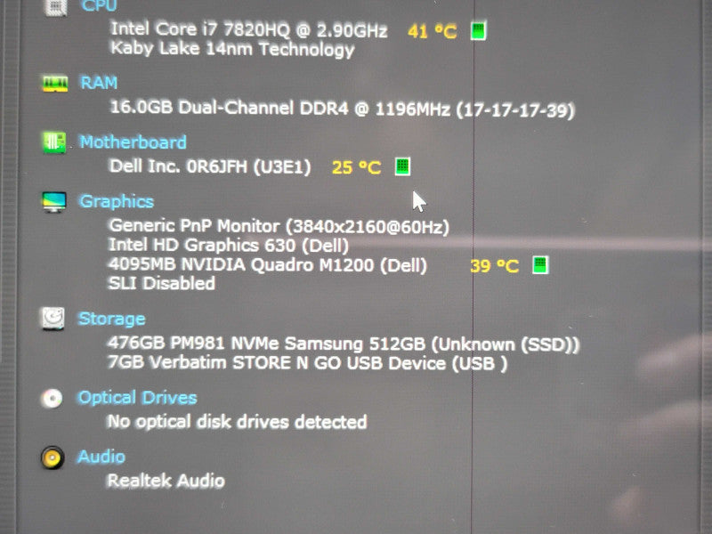Dell Precision 5520| i7-7820HQ| 16GB DDR4| Quadro M1200| 512GB| SSD FOR PARTS ÃŽÂ² BudLap