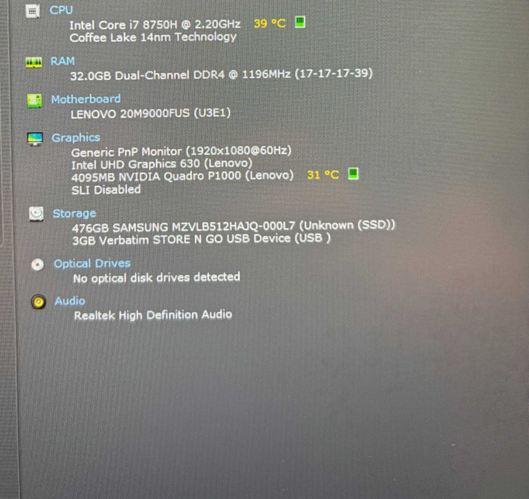 Lenovo ThinkPad P52 i7-8750H@2.2GHz QUADRO P1000 4GB GPU 32GB RAM 512GB SSD  Lap200