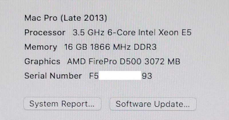 Apple Mac Pro  L-2013 Xeon E5-1650v2 3.5GHz 16GB FirePro D500 3GB GPU, No SSD _