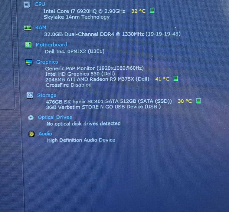 Dell Precision 7710 i7-6920HQ  ATI Radeon R9 M375X 2GB GPU 32GB 512SSD READ  Lap200