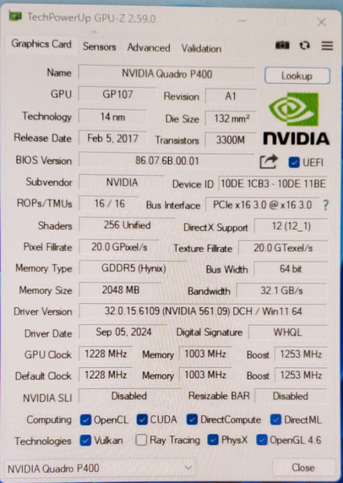NVIDIA Quadro P400 | 2GB GDDR5 Low Profile Graphics Card | 3x Mini DP