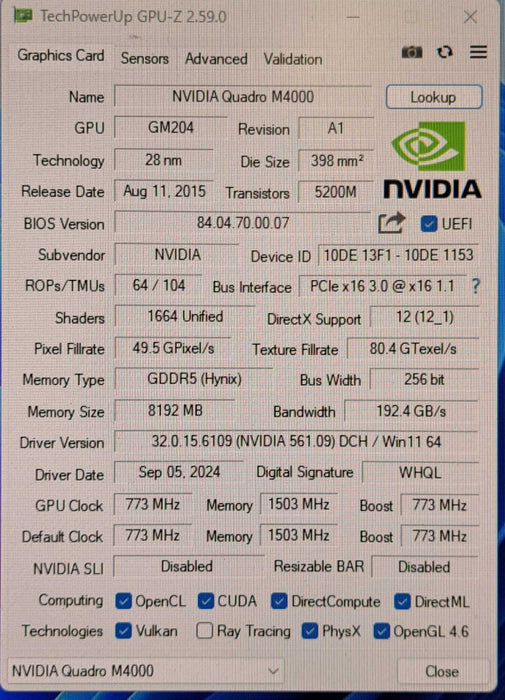 NVIDIA Quadro M4000 | 8GB GDDR5 PCIe Graphics Card | 4x DisplayPort