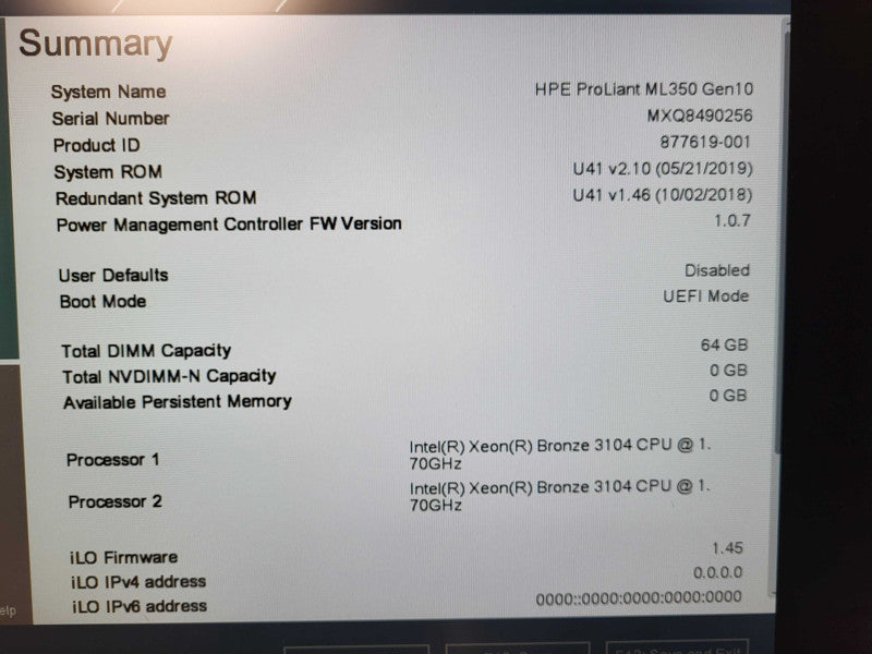 HP Proliant ML350 Gen10, 2x Xeon Bronze 3104 1.7GHz 64GB DDR4 S100i SR G10 $