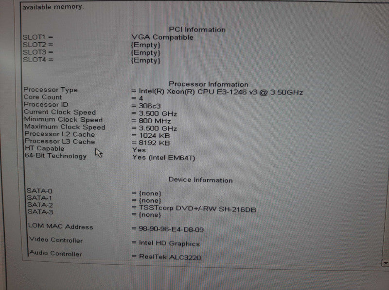 Dell Precision T1700, Xeon E3-1246 v3 @ 3.5GHz, 16GB RAM, NO HDD