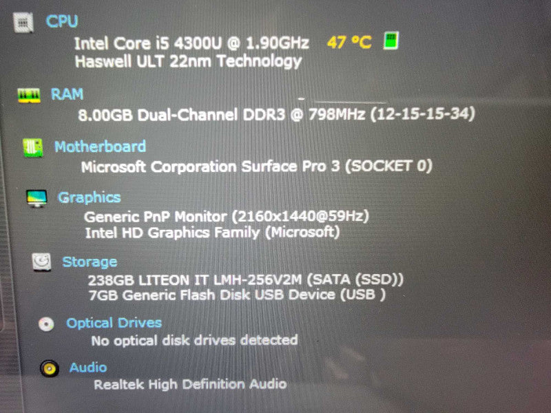MS Surface Pro 3 1631 13.5" | i5-4300U @1.9GHz | 8GB RAM | 256GB SSD - READ