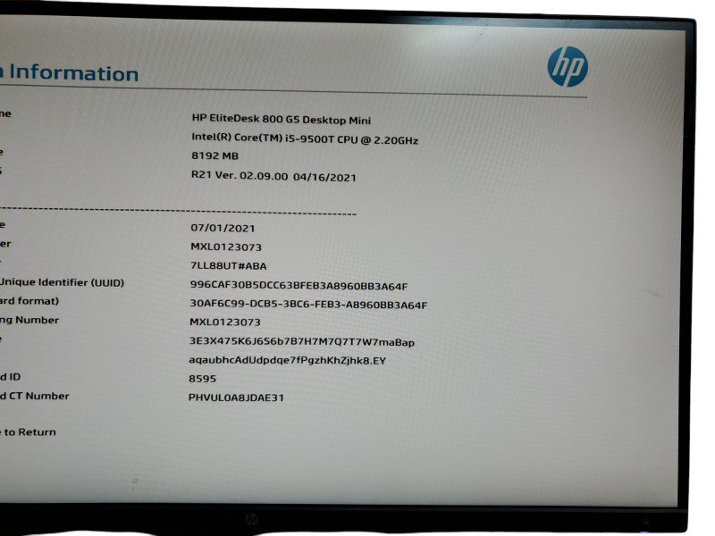 HP EliteDesk 800 G5 Mini Intel i5-9500T 2.2GHz 8GB Ram - No HDD Q