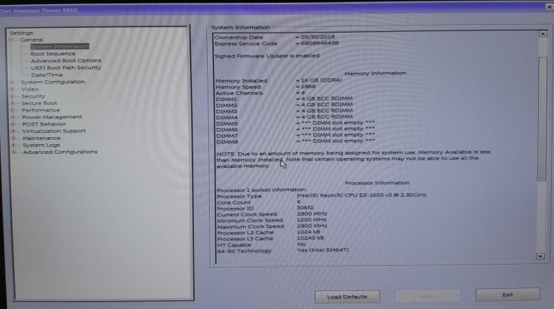 Dell Precision T5810, Xeon E5-1603 v3@2.8, 16GB DDR4, No HDD, Nvidia NVS 310