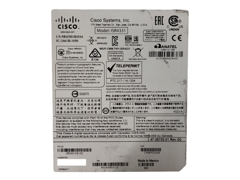 Cisco 4300 Series ISR4331/K9 Integrated Service Router, Not Affected