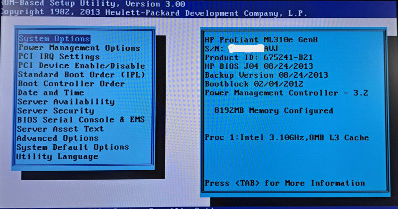 HP ProLiant ML310e Gen8 | Xeon E3-1220 v3 @ 3.10GHz, 8GB Ram, B120i RAID