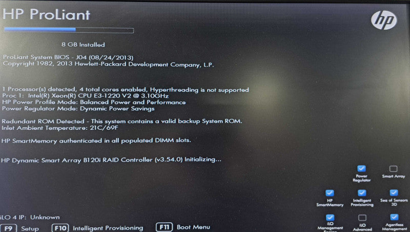 HP ProLiant ML310e Gen8 | Xeon E3-1220 v3 @ 3.10GHz, 8GB Ram, B120i RAID