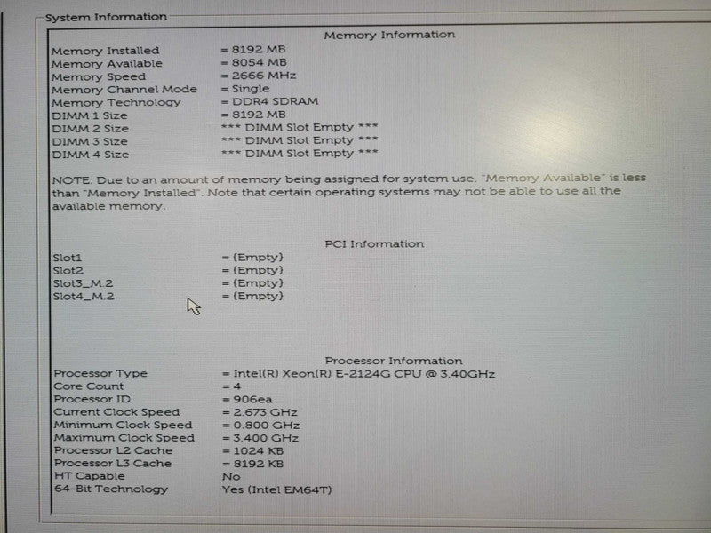 DELL Precision T3430 Intel Xeon E-2124G 8GB RAM NO HDD !
