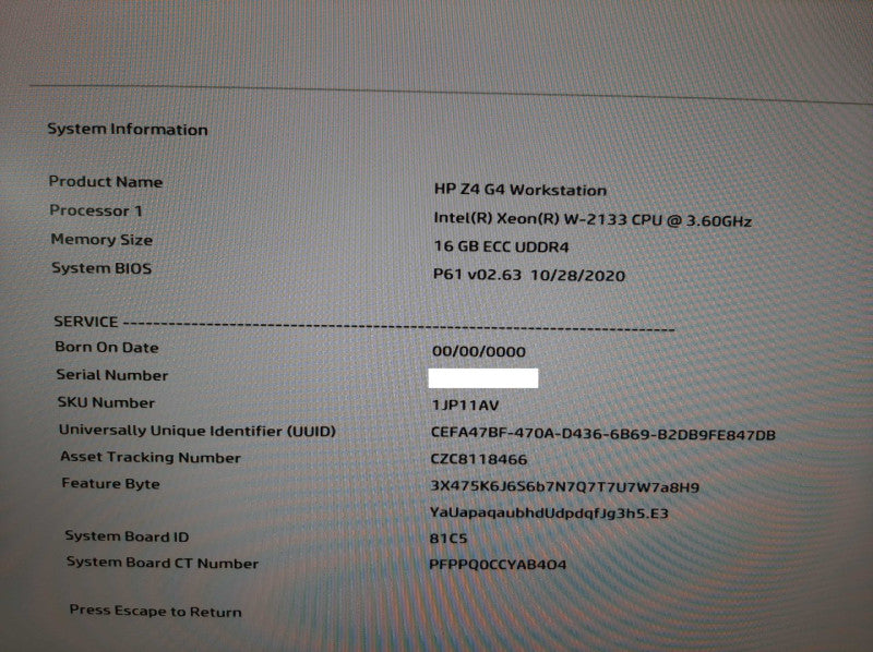 HP Z4 G4 Workstation, Xeon W-2133@3.60Ghz, 16GB RAM, No HDD | READ DESC Q