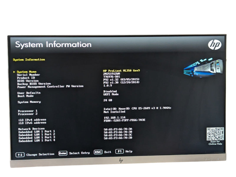 HP ProLiant ML350 Gen9 5U Intel Xeon E5-2609 v3 24GB RAM P440ar RAID  -