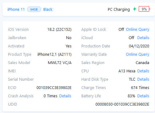 Apple iPhone 11 - 64GB - Space Gray [A2111] (
