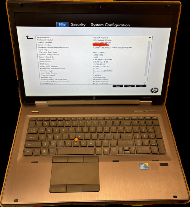 HP EliteBook 0000x (8760w) Prototype Laptop i7 CPU For Parts/Repair READ  Lap200