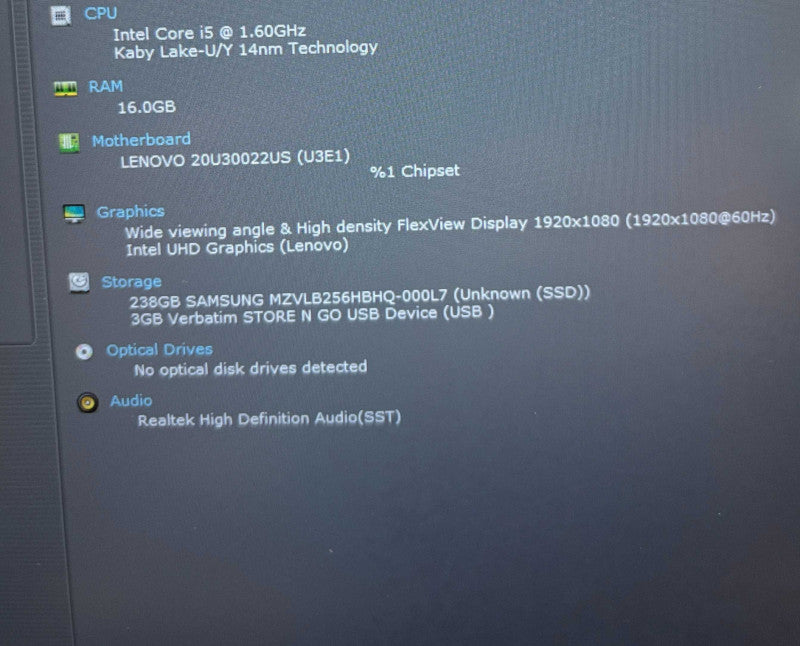 Lenovo ThinkPad L15 Intel Core i5-10210U@1.6GHz 16GB DDR4 RAM 256GB SSD  Lap200