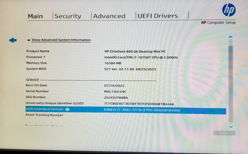HP EliteDesk 800 G6 USFF Desktop i7-10700T @ 2.0GHz, 16GB DDR4 RAM