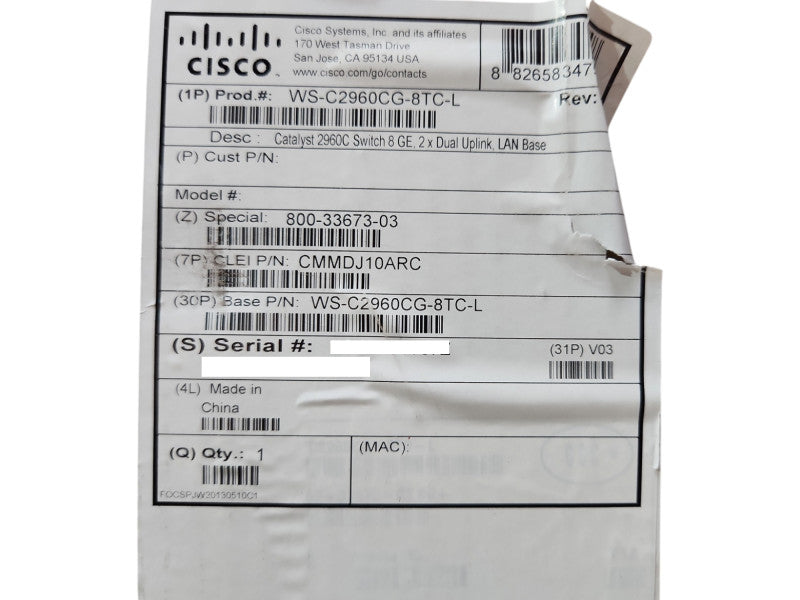 *New OPEN BOX* Cisco WS-C2960CG-8TC-L 8 Port Gigabit Ethernet Network Switch
