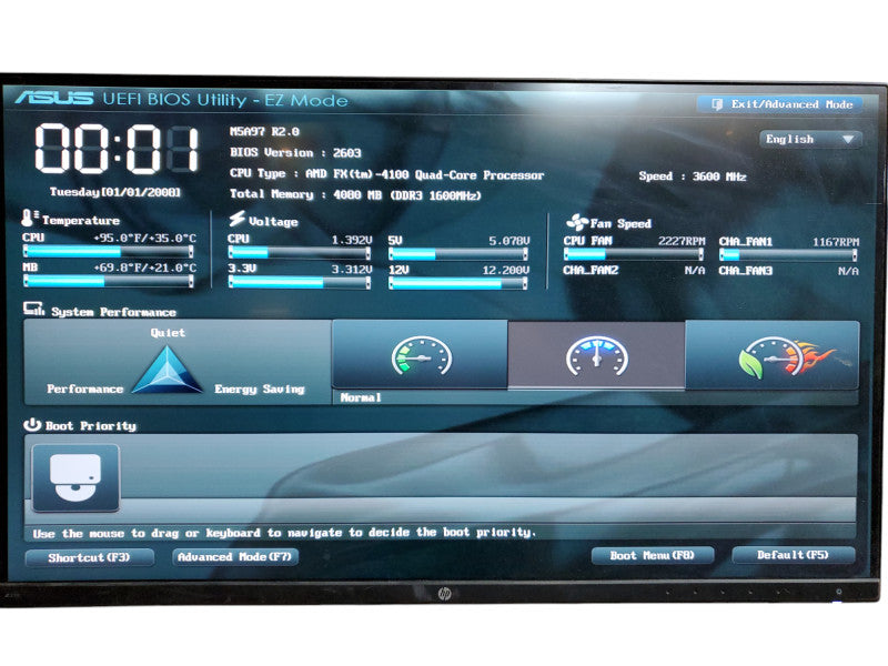 Custom Desktop Asus M5A97 R.2 AMD FX-4100 3.6 Ghz 4GB Ram - No HDD