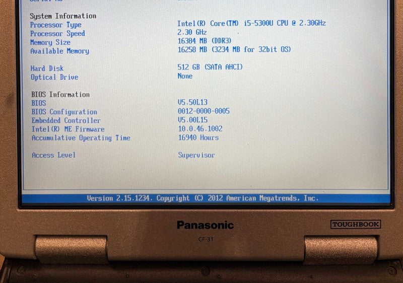 Panasonic ToughBook CF-31 TOUCH i5-5300U 16GB RAM 512GB SSD 16940Hrs. READ
