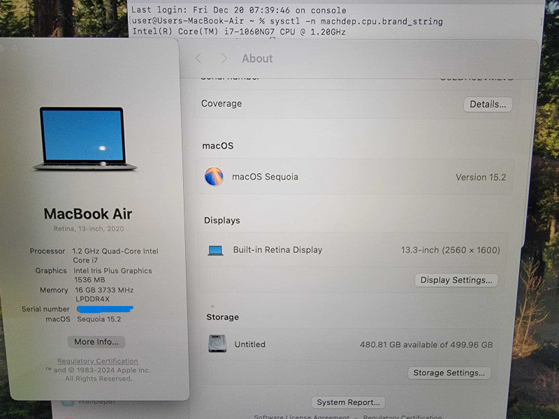 MacBook Air 13" 2020 A2179 | i7-1060NG7 @1.2GHz | 16GB RAM | 512GB SSD - READ
