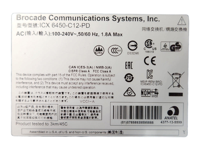 BROCADE ICX6450-C12-PD, 12-Port Gigabit Compact Switch w/ 4x PoE+ Ports