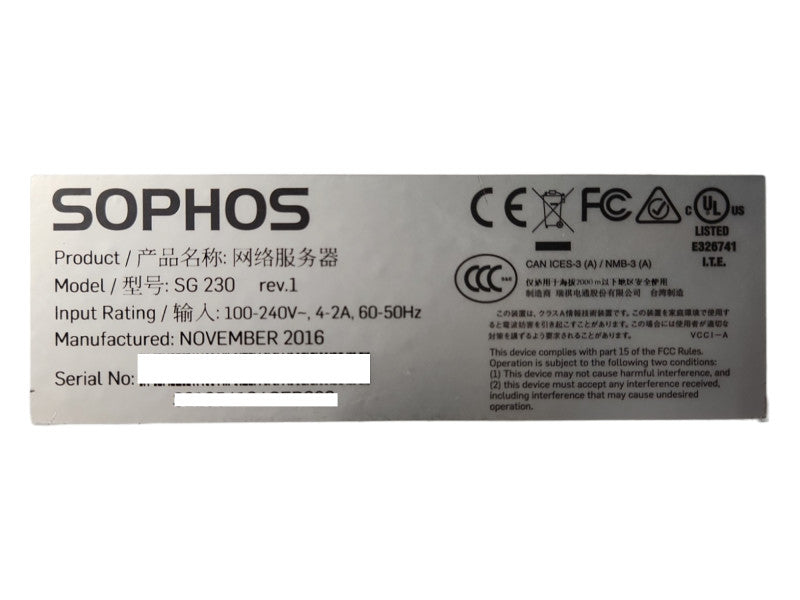 Sophos SG 230 REV.1 Firewall Security Appliance, READ