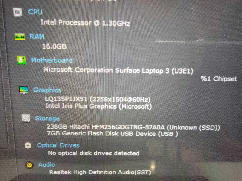 MS Surface Laptop 3 1868 13.5" | i7-1065G7 @1.3GHz 16GB RAM 256GB SSD - READ  Lap200