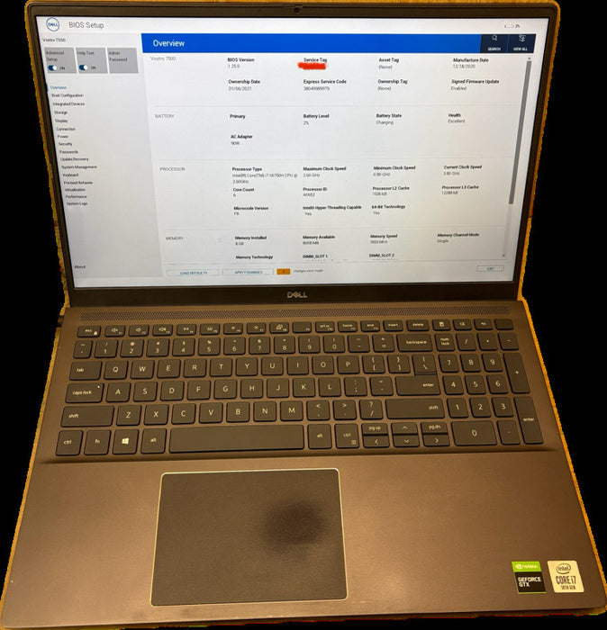 Dell Vostro 7500 i7-10750H 8GB RAM Faulty LCD Screen For Parts/Repair READ!  Lap200