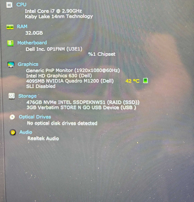 Dell Precision 7520 TOUCH i7-7820HQ@2.9GHz QUADRO M1200 4GB GPU 32GB 512SSD  Lap200