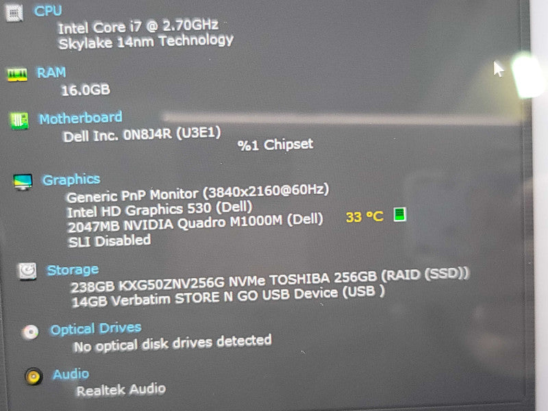 Dell Precision 5510| i7-6820HQ| 16GB DDR4| Quadro M1000| 256GB SSD for PARTS  β BudLap