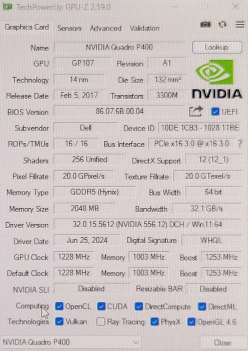 Nvidia Quadro P400 2GB GDDR5 Graphics Card 3x Mini DisplayPort LP _