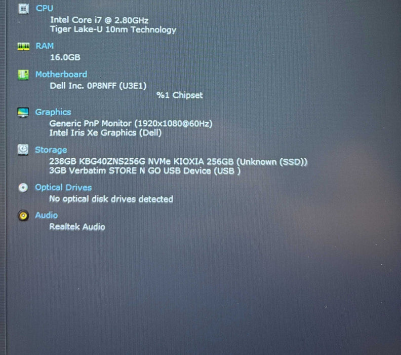 Dell Latitude 3520 Intel Core i7-1165G7@2.8GHz 16GB DDR4 RAM 256GB SSD READ!  Lap200