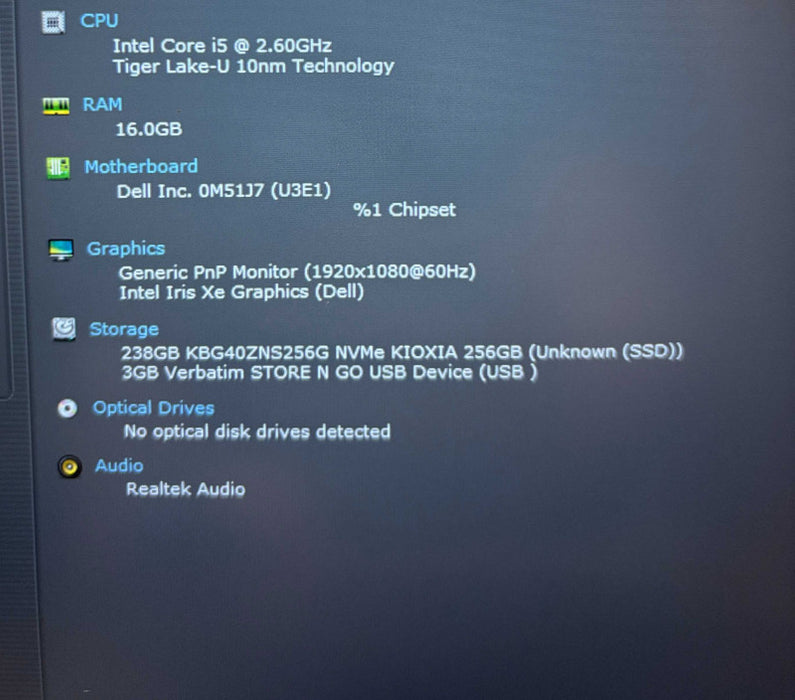 Dell Latitude 5420 Intel Core i5-1145G7@2.6GHz 16GB DDR4 RAM 256GB NVMe SSD  Lap200