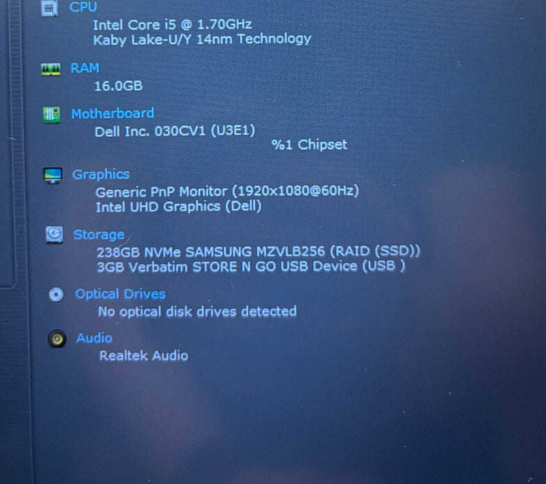 Dell Latitude 5410 Intel Core i5-10310U@1.7GHz 16GB DDR4 RAM 256GB NVMe SSD  Lap200