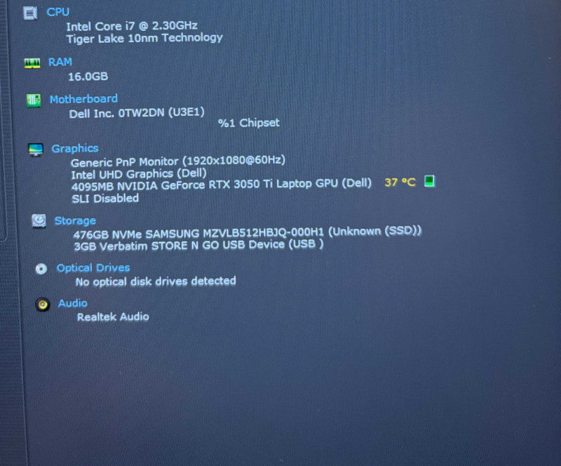 Dell Vostro 15 7510 i7-11800H RTX 3050 4GB GPU 16GB 512SSD Dented Side READ!  Lap200