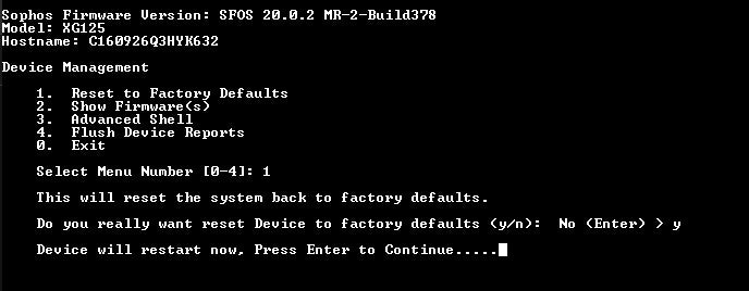 Sophos XG 125 Rev2 Network Security Firewall, Factory Reset